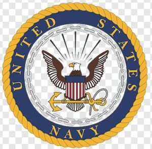 Seal of the United States Navy featuring an eagle over a shield with crossed anchors, encircled by a blue ring and gold rope bearing 'United States Navy'.